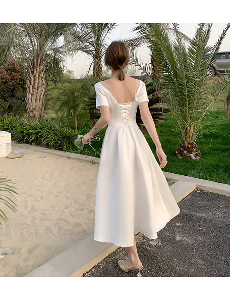 Vestido de novia de satén 2025 NUEVA LLEGA ELEGANTE Vestido de novia de estilo francés en blanco