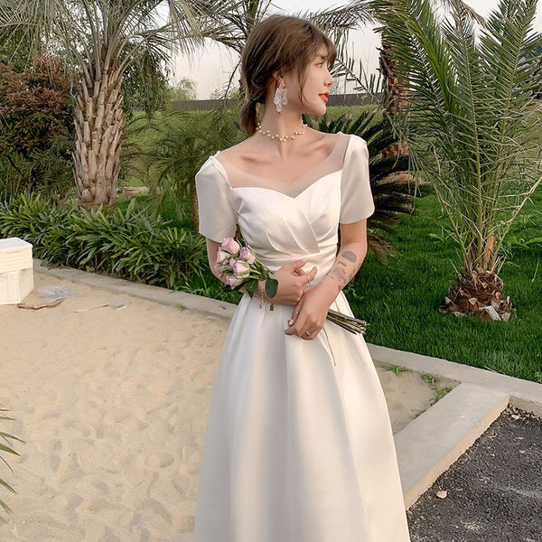 Vestido de novia de satén 2025 NUEVA LLEGA ELEGANTE Vestido de novia de estilo francés en blanco