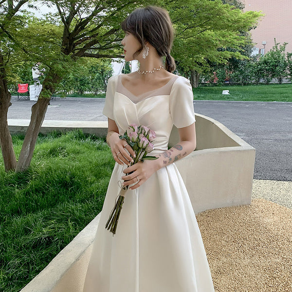 Vestido de novia de satén 2025 NUEVA LLEGA ELEGANTE Vestido de novia de estilo francés en blanco