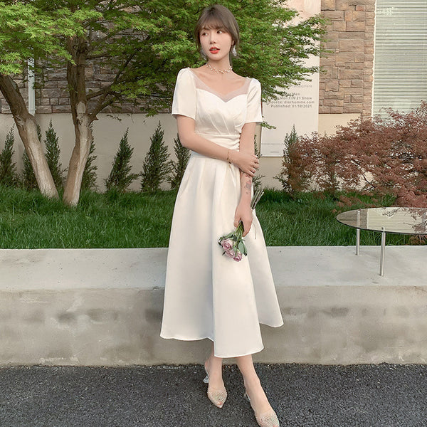 Vestido de novia de satén 2025 NUEVA LLEGA ELEGANTE Vestido de novia de estilo francés en blanco