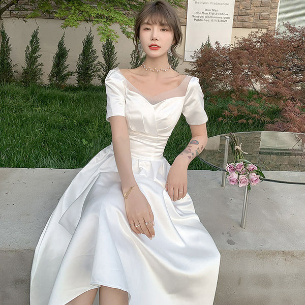 Vestido de novia de satén 2025 NUEVA LLEGA ELEGANTE Vestido de novia de estilo francés en blanco