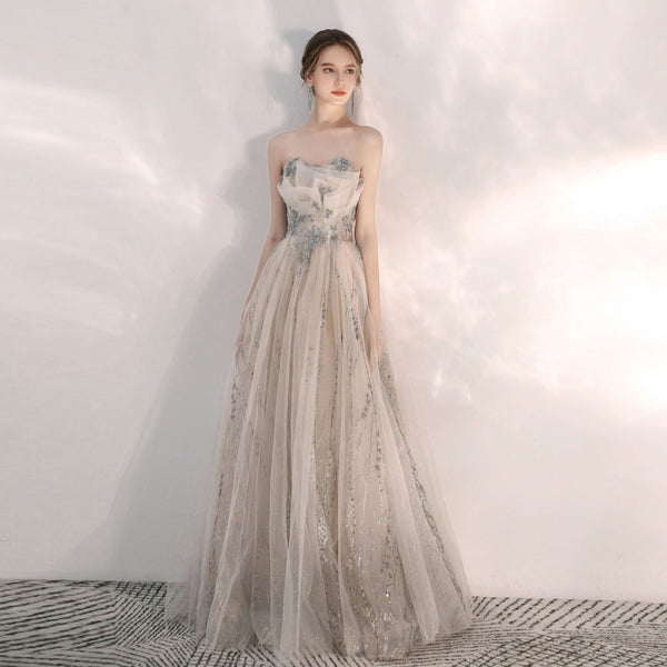 Champagne Bridesmaid Dress Elegant Halter Long Dress for Hostess and Banquet
