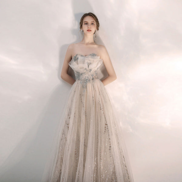 Champagne Bridesmaid Dress Elegant Halter Long Dress for Hostess and Banquet