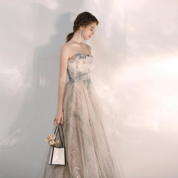 Champagne Bridesmaid Dress Elegant Halter Long Dress for Hostess and Banquet