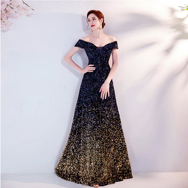 2025 NUEVO LLECHA PROBACIÓN Vestido de fiesta de fin de año negro con dobladillo de sirena