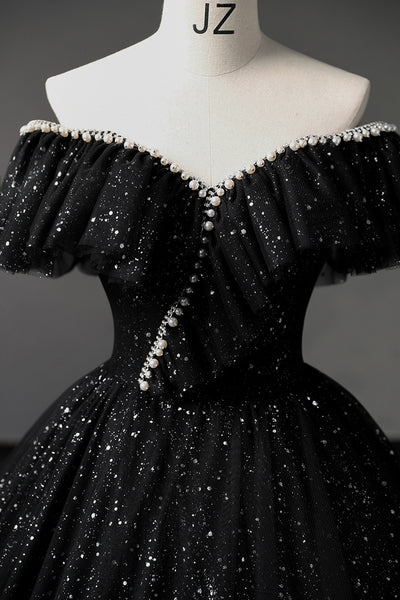 Off-the-Shoulder Evening Dress 2025 New Arrival Black Formal Ball Gown Dress
