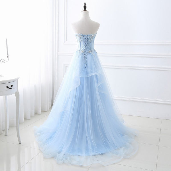 Blue Strapless Evening Dress – 2025 Lace-Up Gown for Bridesmaids, Hosts, or Special Occasions
