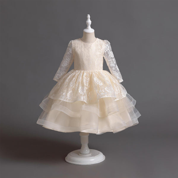 Vestido de princesa de falda de encaje de encaje de manga larga para niñas