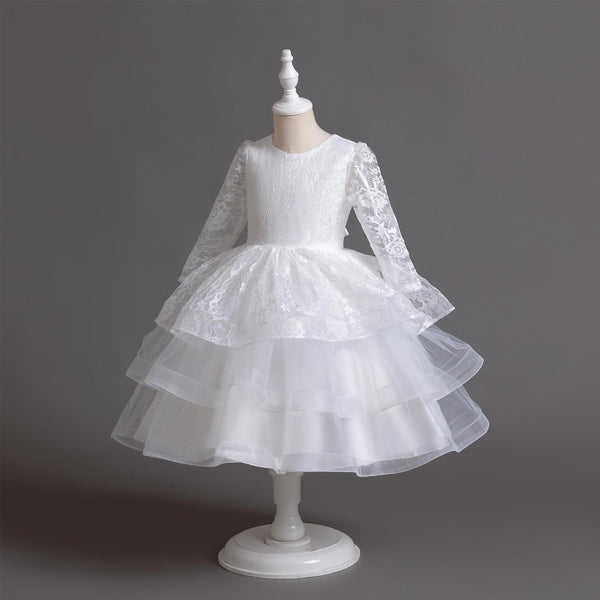 Vestido de princesa de falda de encaje de encaje de manga larga para niñas