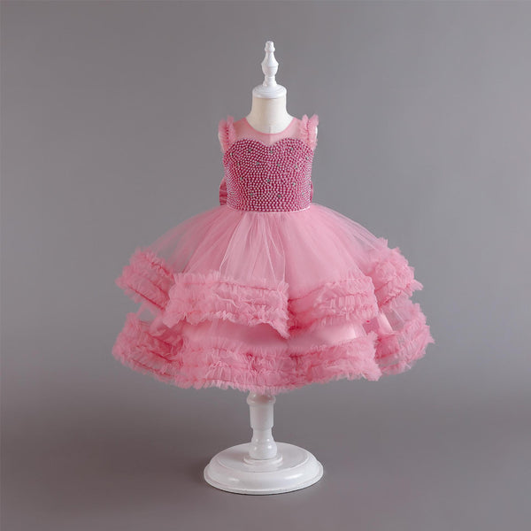 Vestido de niña de flores de hojaldre en capas para bodas