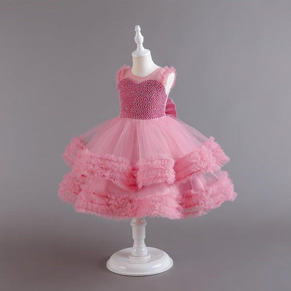 Vestido de niña de flores de hojaldre en capas para bodas