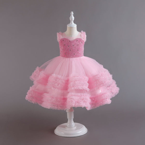 Vestido de niña de flores de hojaldre en capas para bodas