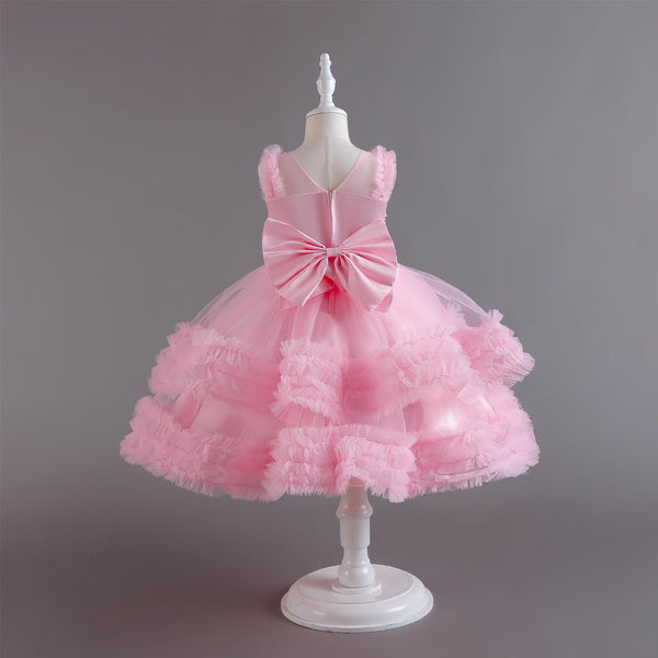 Vestido de niña de flores de hojaldre en capas para bodas