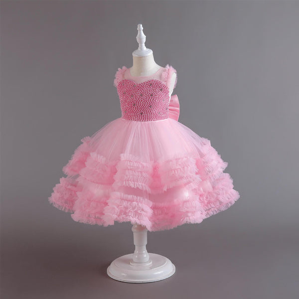 Vestido de niña de flores de hojaldre en capas para bodas