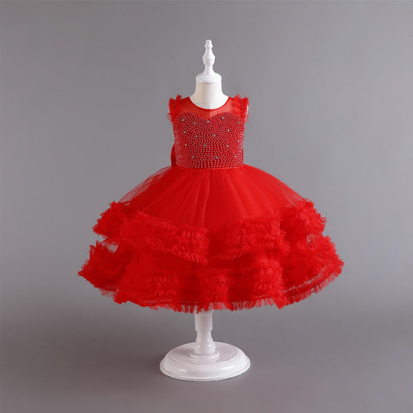 Vestido de niña de flores de hojaldre en capas para bodas
