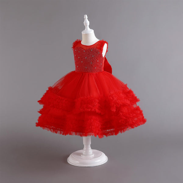 Vestido de niña de flores de hojaldre en capas para bodas