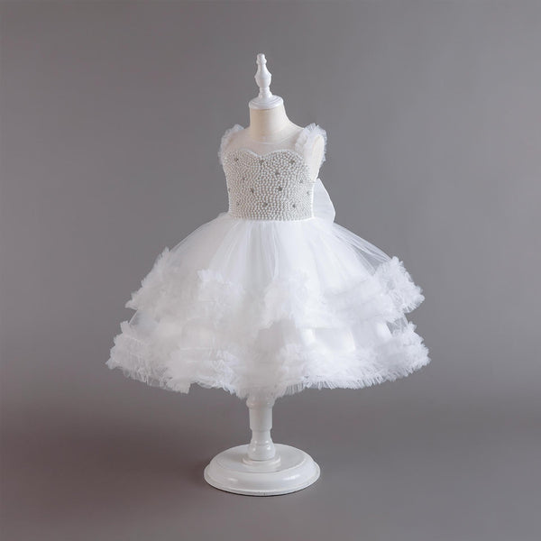 Vestido de niña de flores de hojaldre en capas para bodas