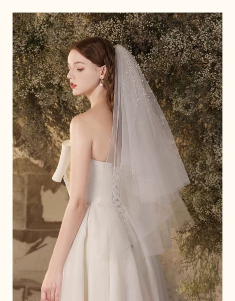 French White Tulle Gown – Elegant Bridal Robe for Engagement or Evening Events (2025)