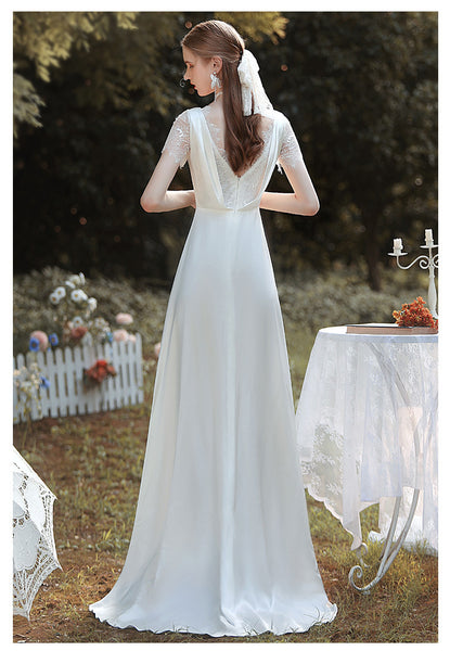 Off-Shoulder Forest Wedding Dress – Whimsical Satin Gown for Ceremony or Formal Events