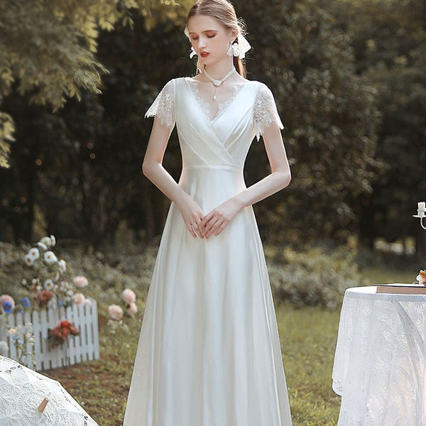 Off-Shoulder Forest Wedding Dress – Whimsical Satin Gown for Ceremony or Formal Events
