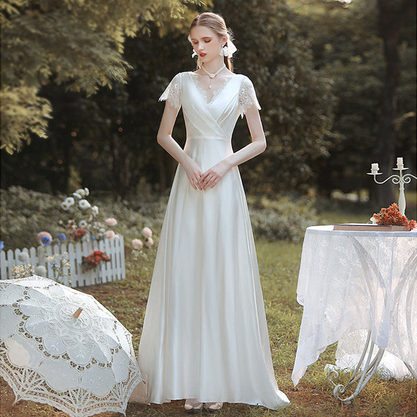 Off-Shoulder Forest Wedding Dress – Whimsical Satin Gown for Ceremony or Formal Events