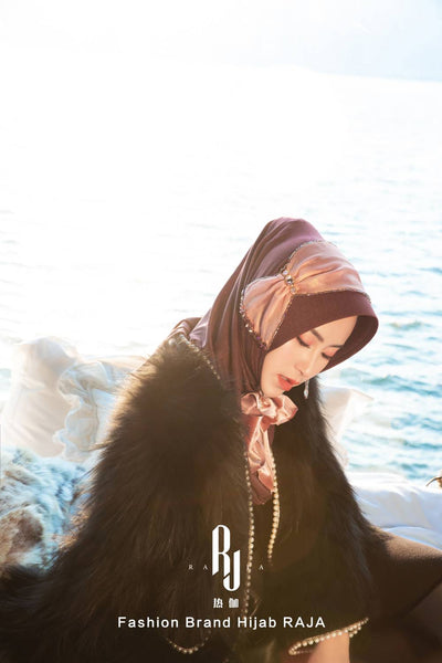 Lulu-plum Tapa de hijab de gasa moderna y modesta con arco de terciopelo y cuentas