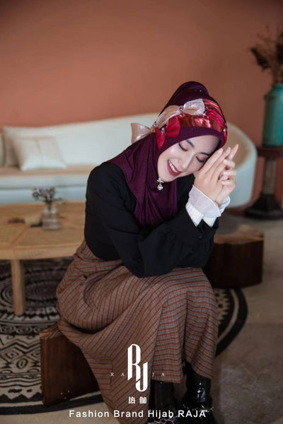 Irsa-Grape Chiffon Hijab Garming Knot Chiffon