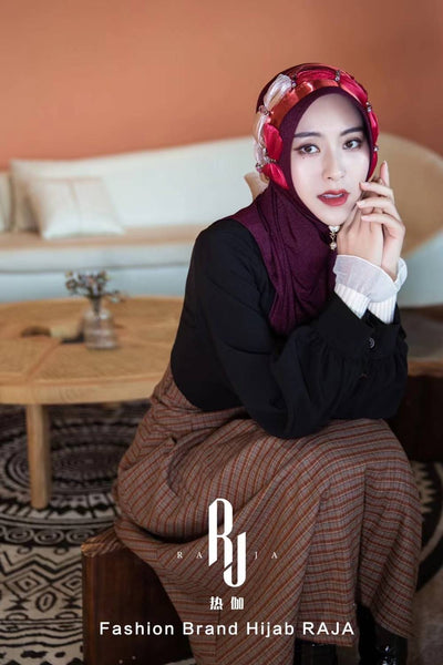 Irsa-Grape Chiffon Hijab Garming Knot Chiffon
