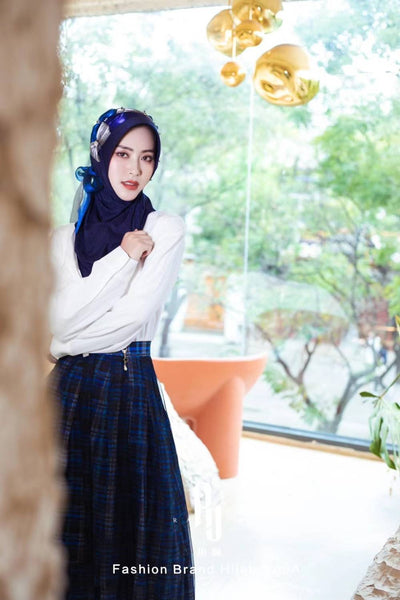 Irsa-Royal azul encantador amor nudo de chifón hijab gorra