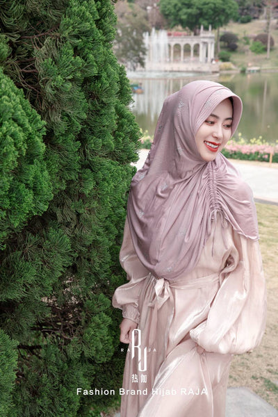 Haniya-Pale Purple Drawstring Hijab Cap with Beaded Stars