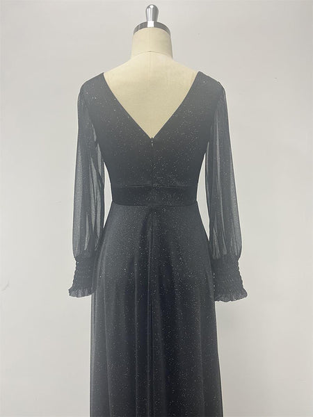 Sassy Vestido de línea de manga larga con cuello en V