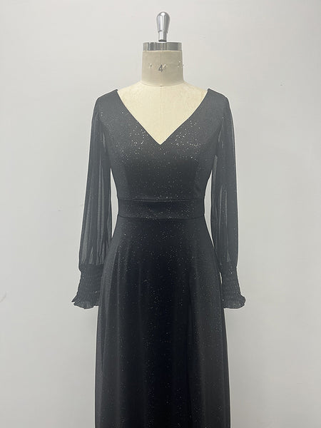 Sassy Vestido de línea de manga larga con cuello en V