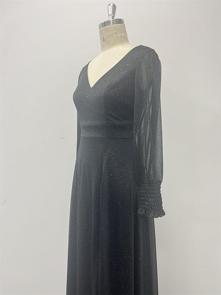 Sassy Vestido de línea de manga larga con cuello en V