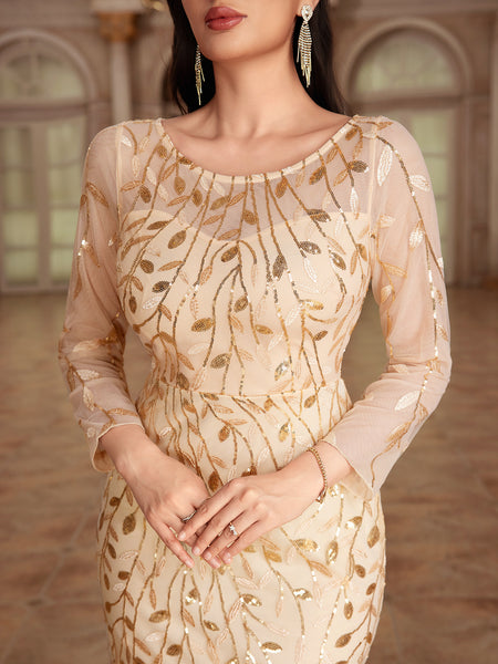 Ethereal Scoop Escote Long Ilusion Manges encaje Maxi Formal/Vestido de noche
