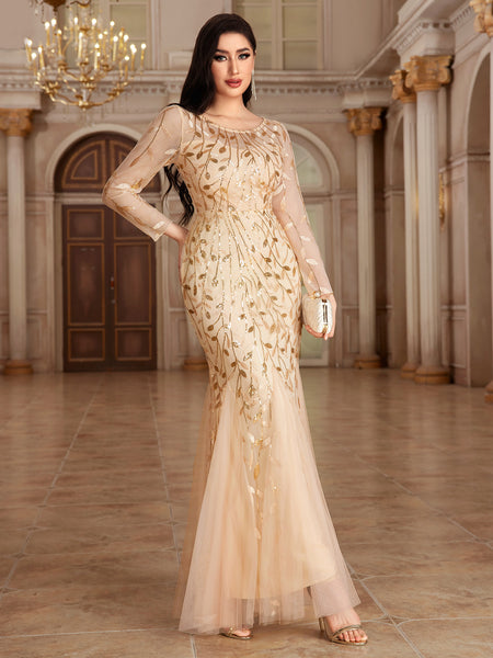 Ethereal Scoop Escote Long Ilusion Manges encaje Maxi Formal/Vestido de noche