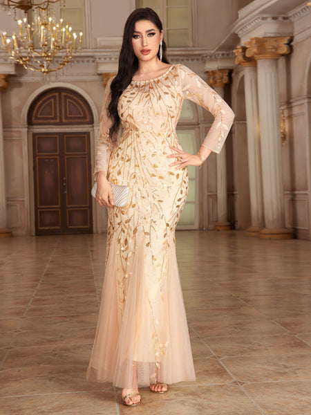 Ethereal Scoop Escote Long Ilusion Manges encaje Maxi Formal/Vestido de noche