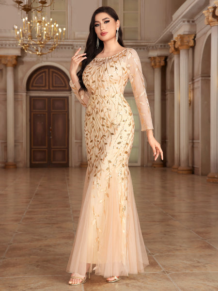 Ethereal Scoop Escote Long Ilusion Manges encaje Maxi Formal/Vestido de noche