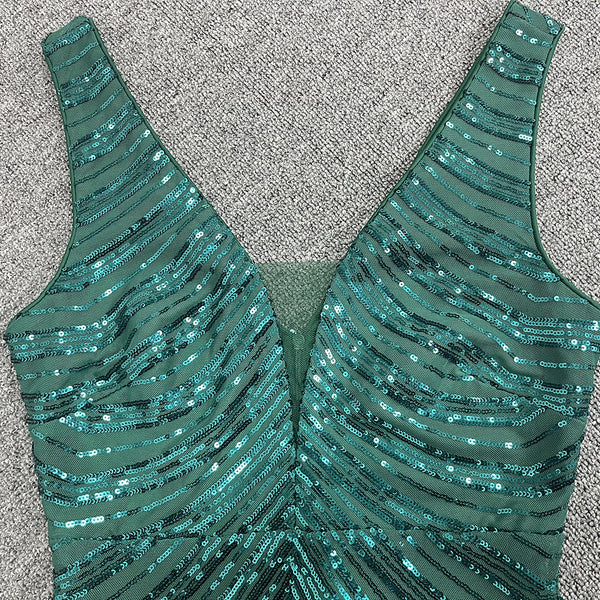 Ventille sin mangas de escote sin mangas brillantes Maxi Prom/Noche/Vestido formal