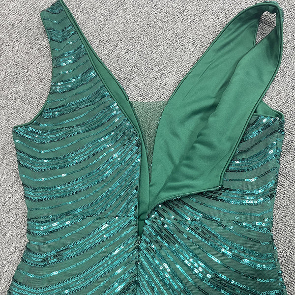 Ventille sin mangas de escote sin mangas brillantes Maxi Prom/Noche/Vestido formal