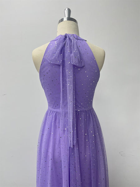 Robe de demoiselle d'honneur/de bal/de soirée longue à taille empire, scintillante et sans manches, avec nœud
