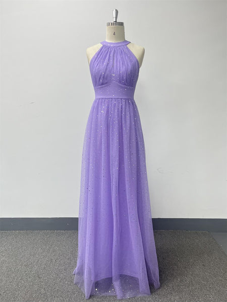 Robe de demoiselle d'honneur/de bal/de soirée longue à taille empire, scintillante et sans manches, avec nœud