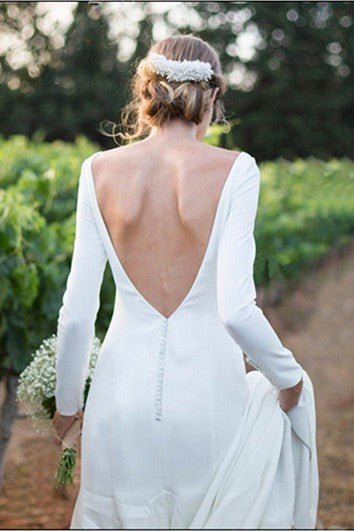 Sexy Deep-V Back Chiffon Vestido de boda Longitud de boda con tren de capilla