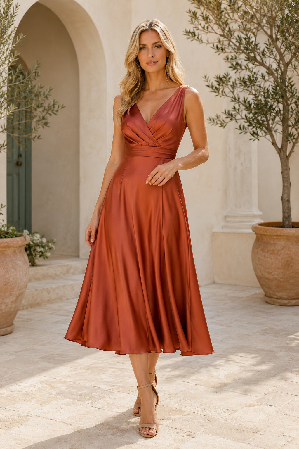Orange Terracotta Wedding Guest Sheath Dress Style MG_301569 – Ms. Grace