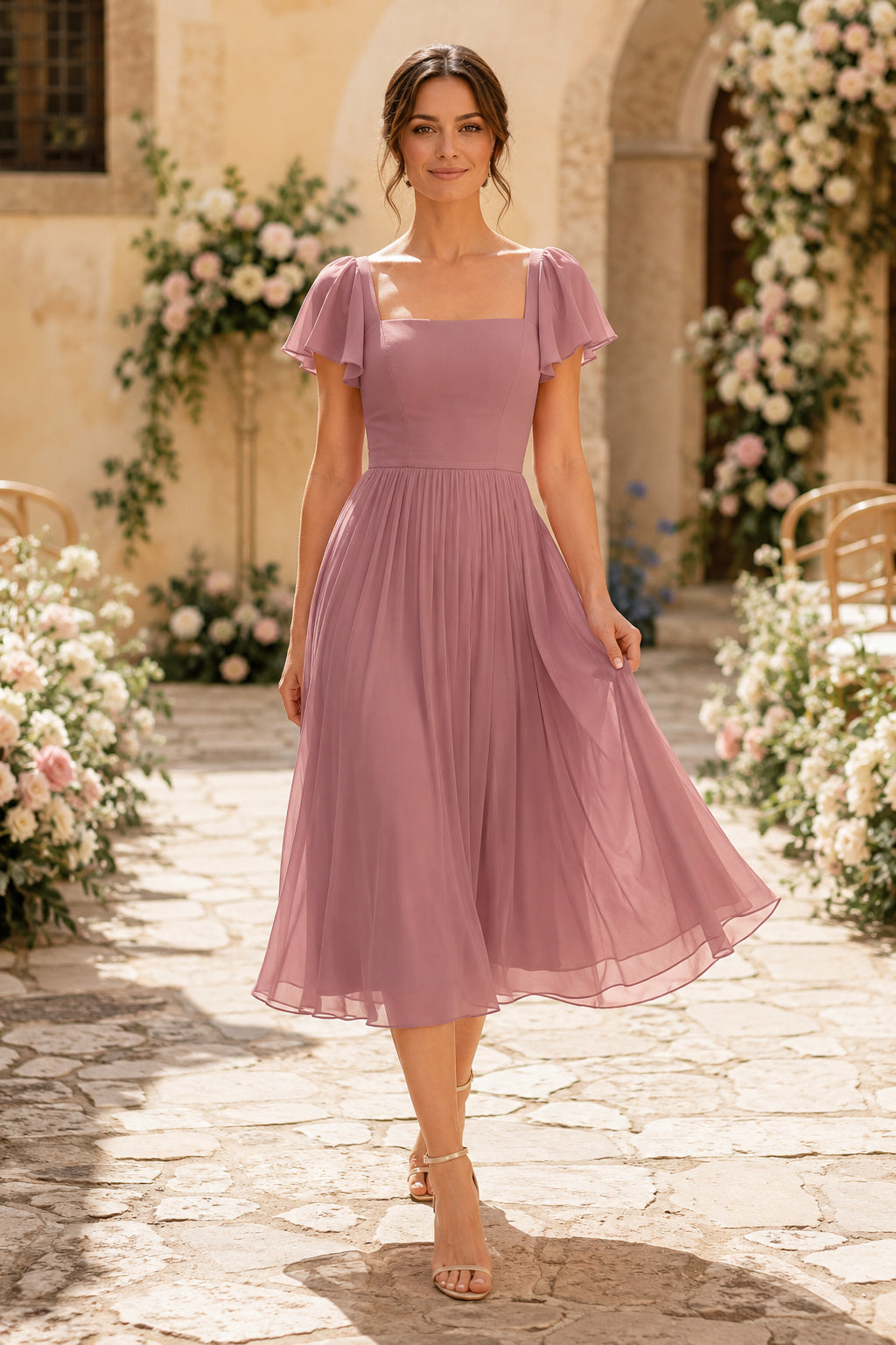 Sage Elegant Midi Wedding Guest Sheath Dress