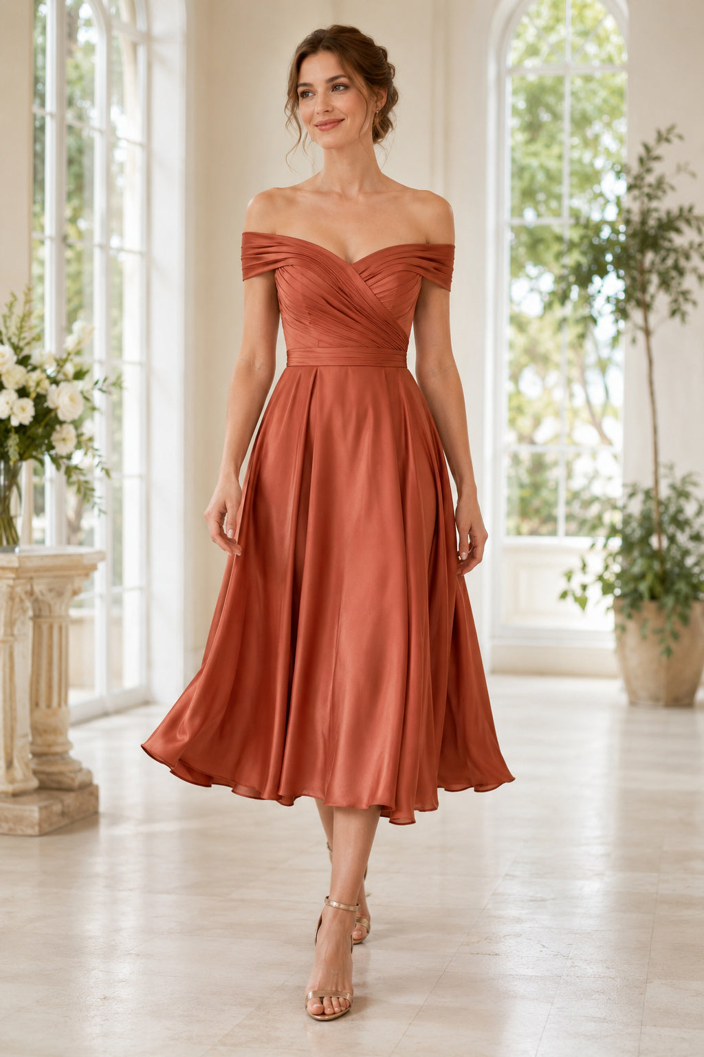 Orange Terracotta Wedding Guest Sheath Dress Style MG_301572 – Ms. Grace