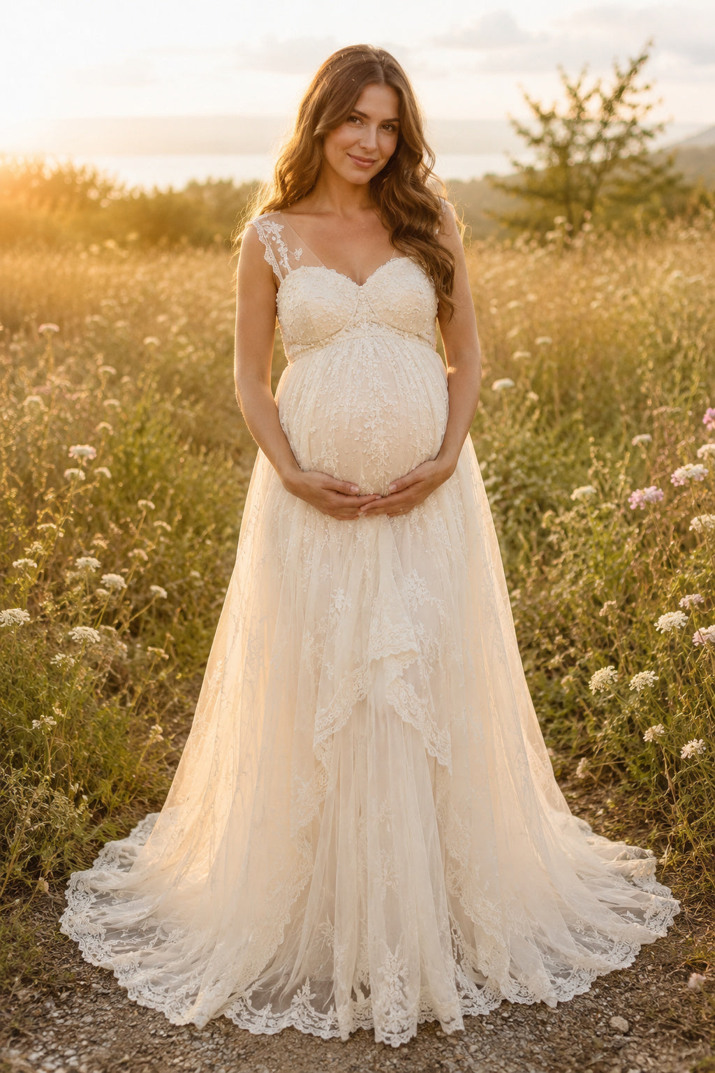 Ivory Maternity Sweetheart Strap Lace A-Line Wedding Dress – Ms. Grace