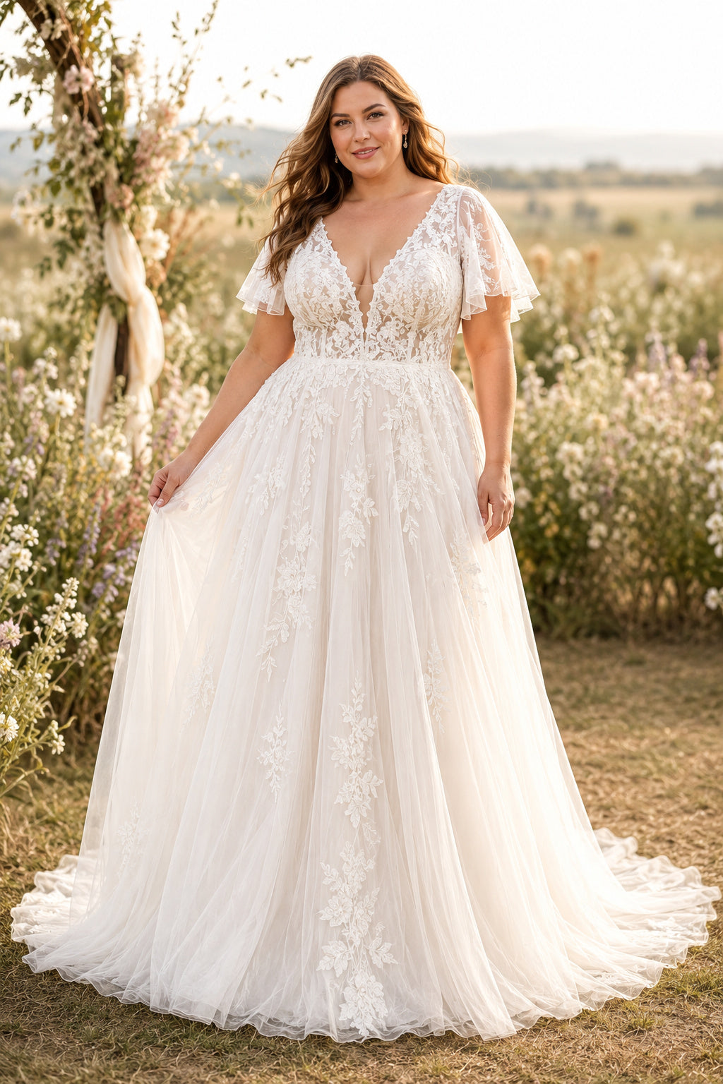 Lace Sleeves Ivory Dress Plus Size Bridal Plus Size Ivory Lace Dress With Sleeves Ivory Lace And Tulle Boho  Wedding Dress With