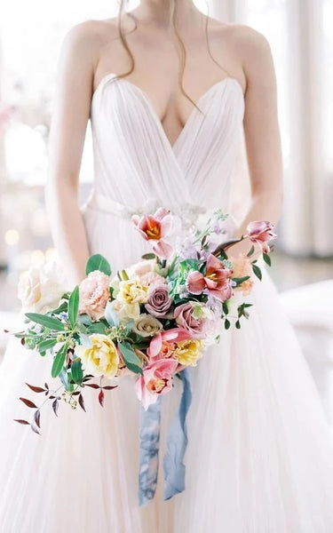 Tulle Tulle Sweetheart Criss-Cross Empire A-Line Plateed Wedding Vestido
