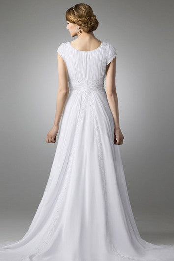 Robe de mariée longue en mousseline de soie coupe A avec taille empire