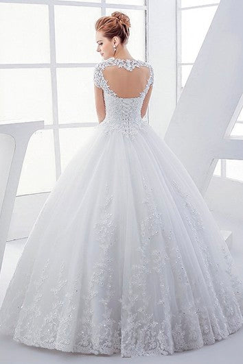 Reina Ana Lace elegante vestido de bata de boda con corsé y ojo de teclado